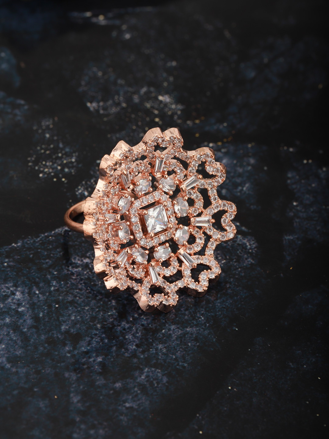 

Carlton London Women Rose Gold-Plated CZ-Studded Adjustable Finger Ring