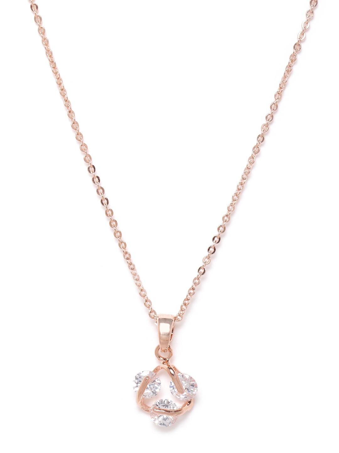 

Carlton London Women Rose Gold-Toned Gold-Plated CZ Studded Pendant With Chain