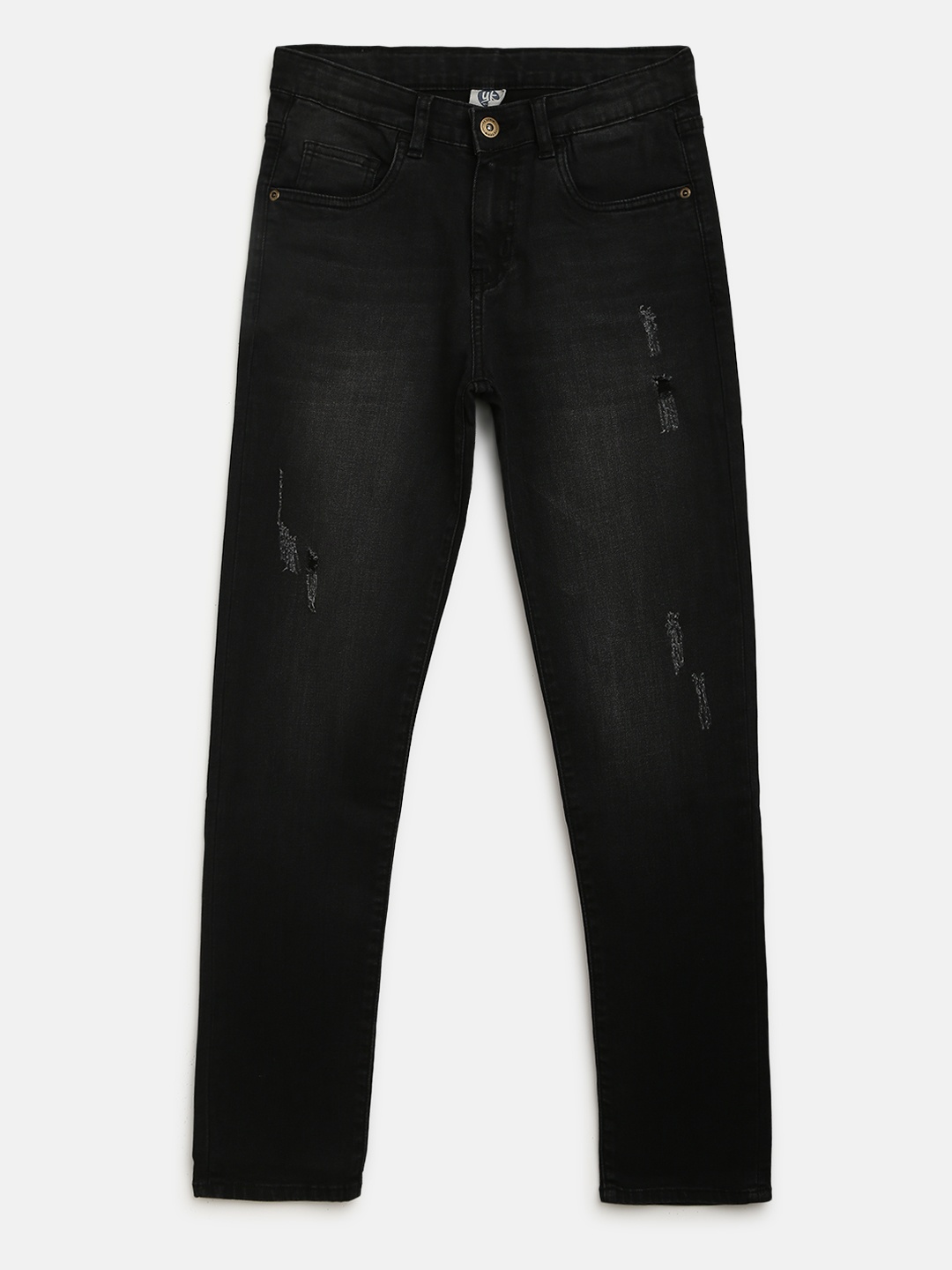 

YK Boys Black Regular Fit Mid-Rise Low Distress Stretchable Jeans