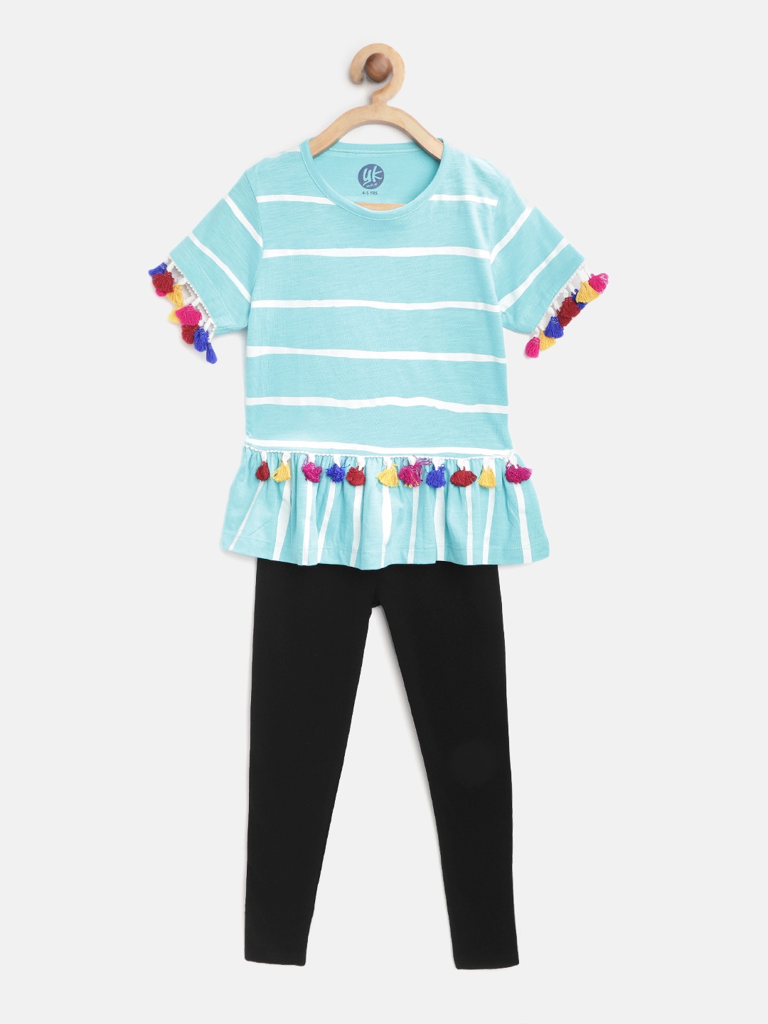 

YK Girls Blue & Black Striped Top with Leggings