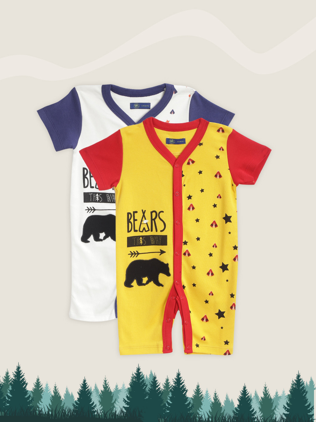 

YK Kids Pack of 2 Printed Rompers, Yellow