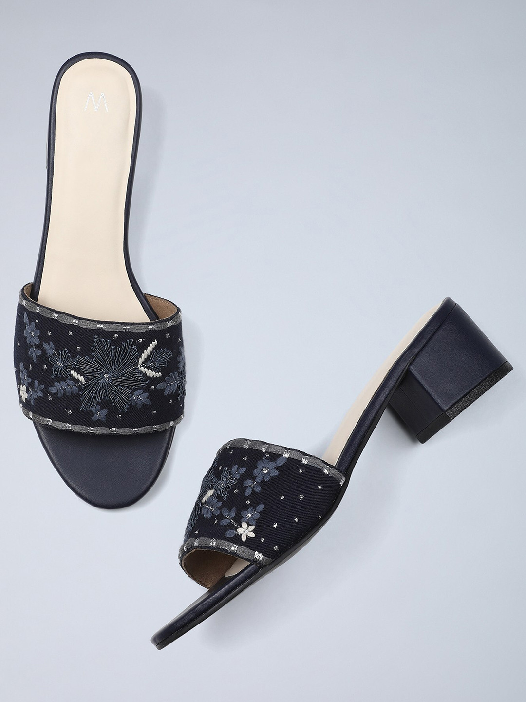 

W The Folksong Collection Women Navy Blue Embellished Block Heels