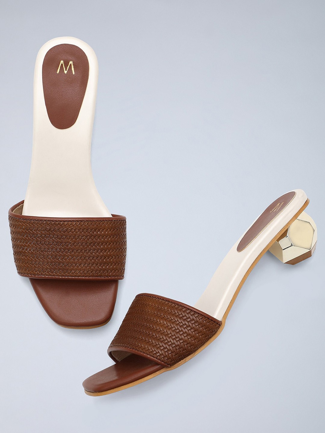 

W The Folksong Collection Women Brown & Beige Woven Design Block Heels