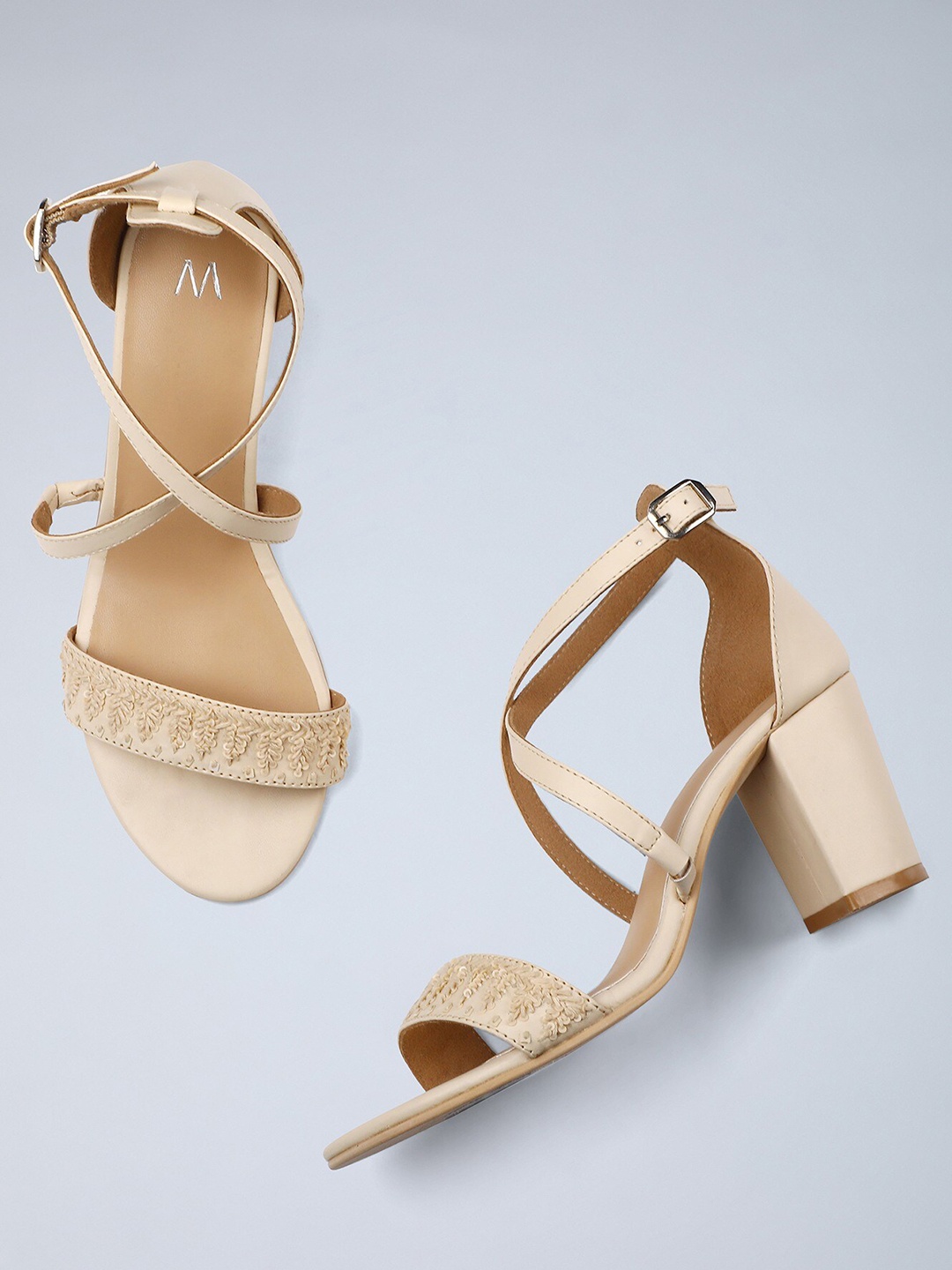

W The Folksong Collection Women Beige & Beige Woven Design Block Heels