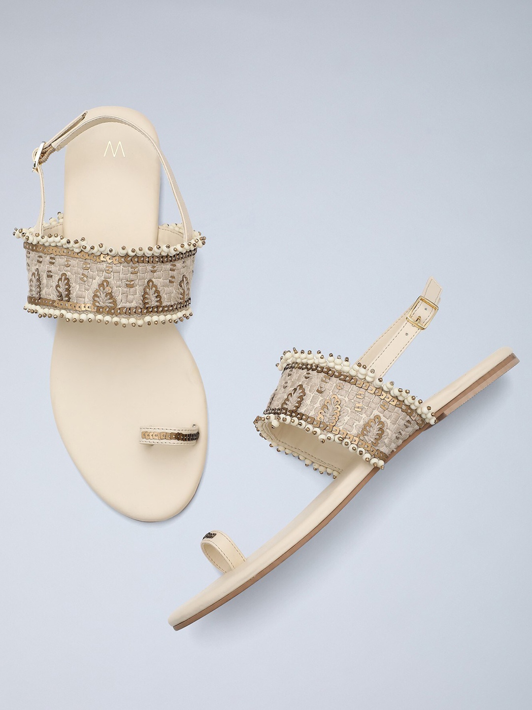 

W Women Beige Textured Open Toe Flats