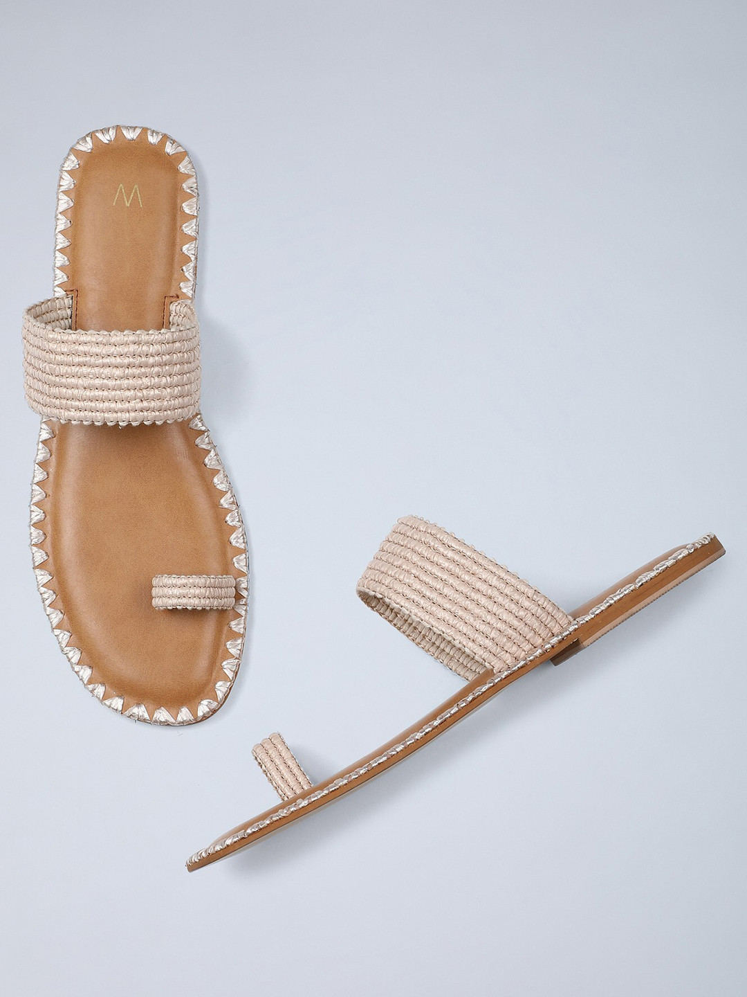 

W The Folksong Collection Women Beige Woven Design Canvas One Toe Flats