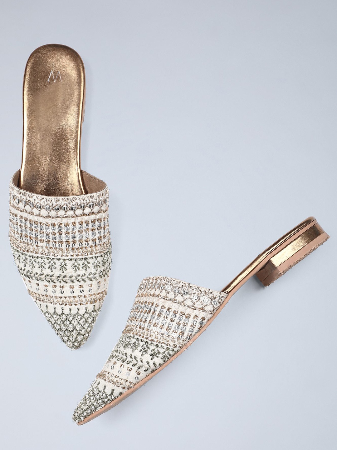 

W Women Beige Woven Design Mules