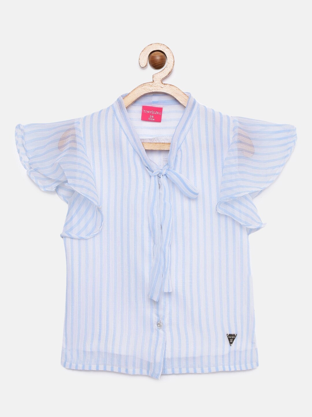 

Tiny Girl Blue Striped Shirt Style Semi-Sheer Top