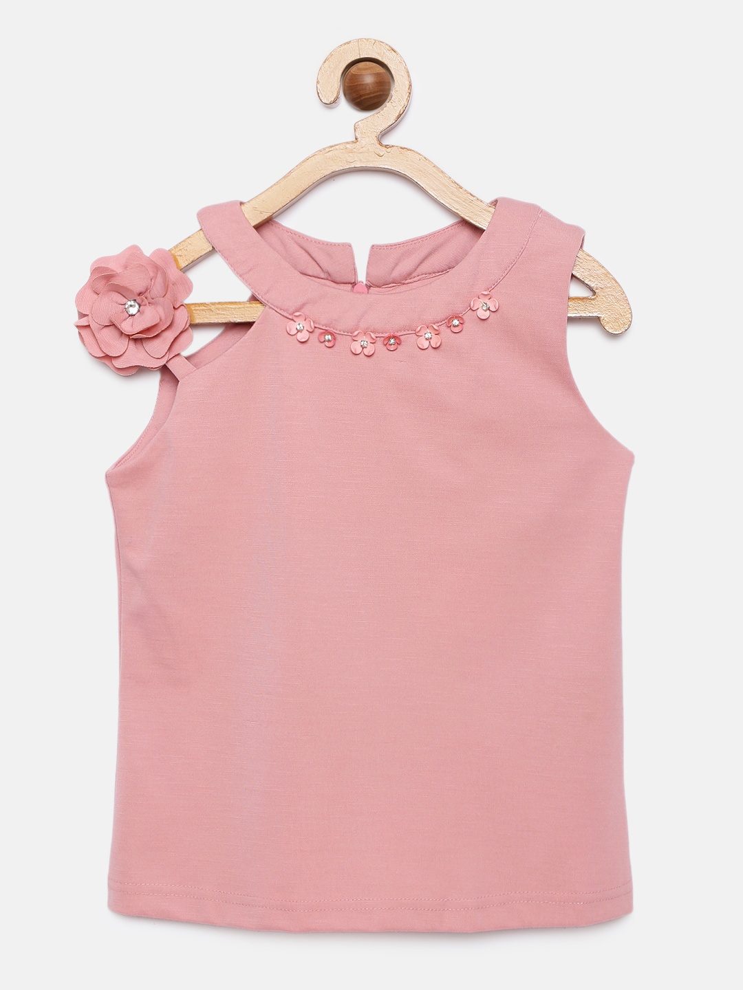 

Tiny Girl Pink Solid Floral Detail Top