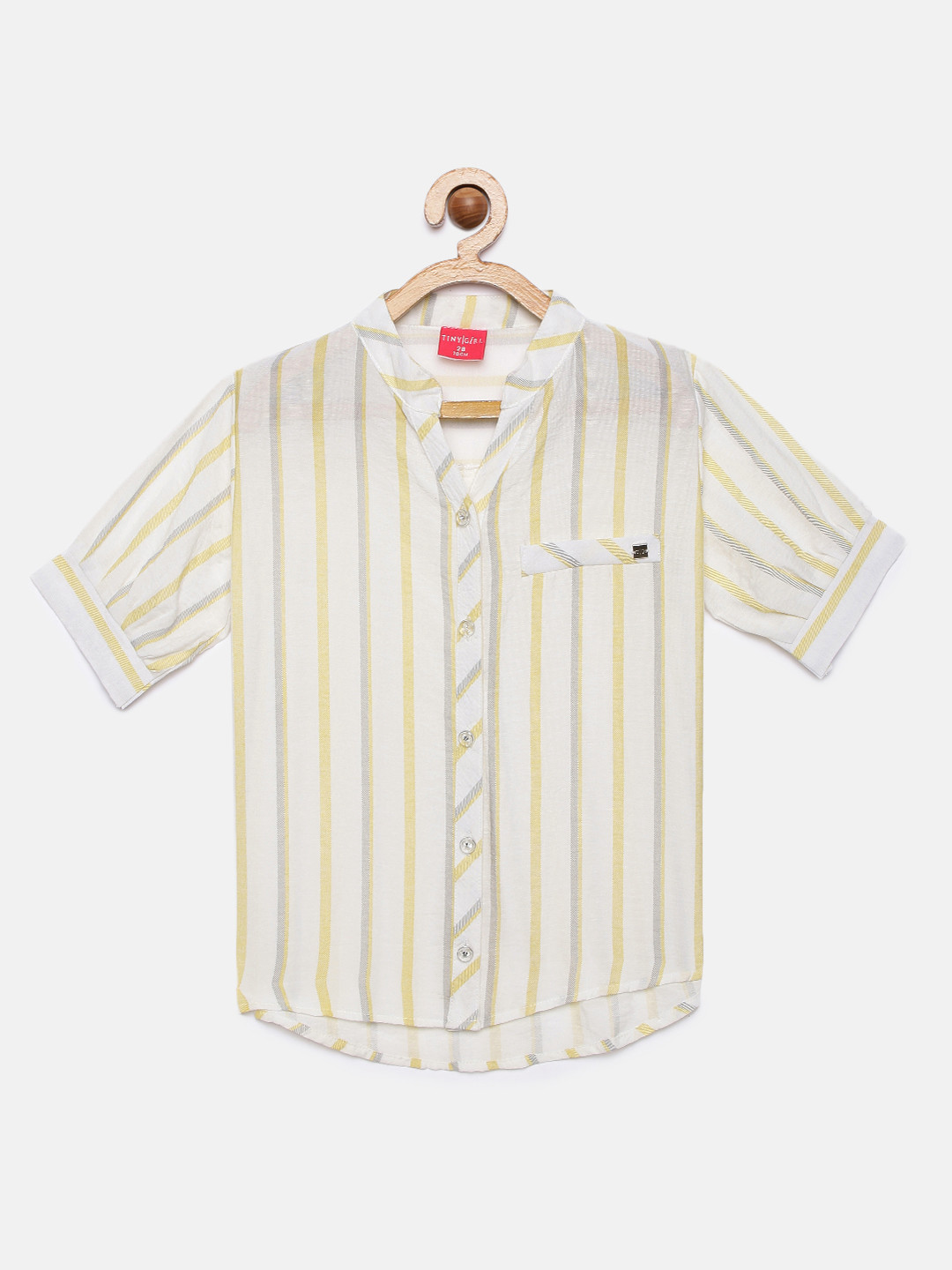

Tiny Girl Yellow & White Regular Fit Striped Shirt Style Top