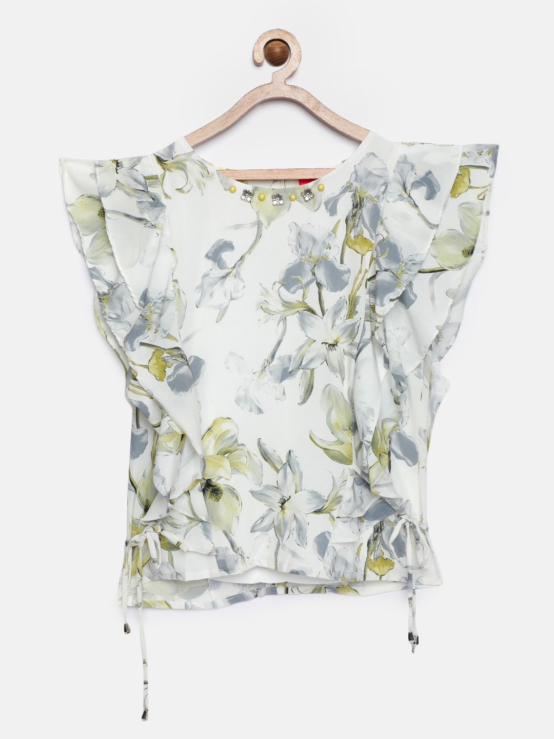 

Tiny Girl Off-White And Grey Floral Printed Top