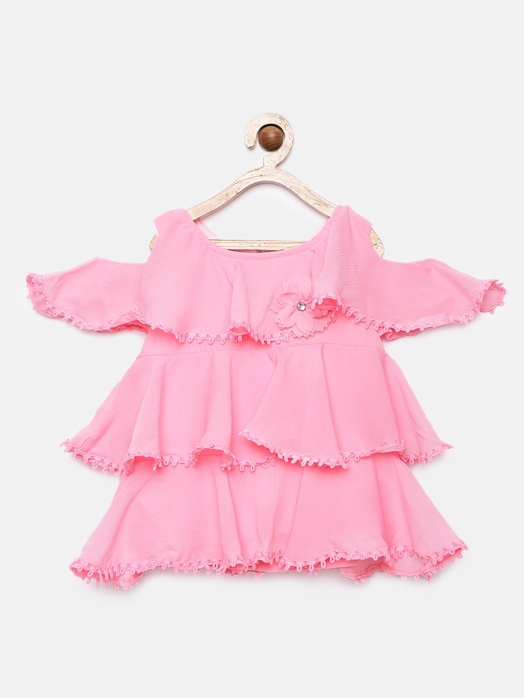 

Tiny Girl Pink Solid Tiered Top