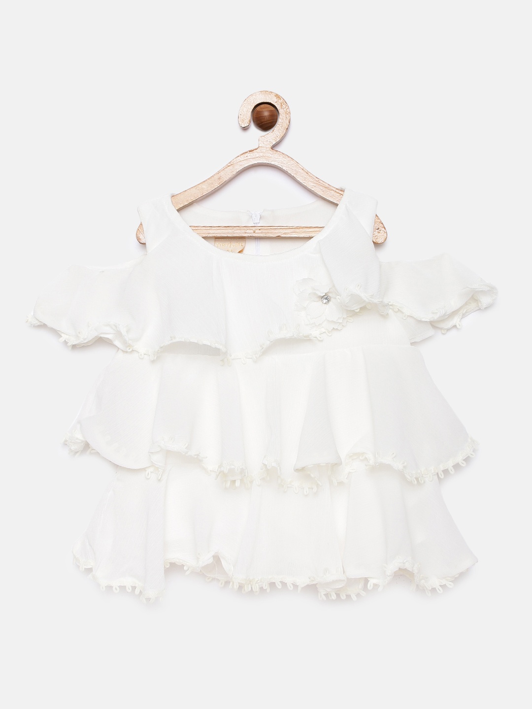 

Tiny Girl Cream-Coloured Solid Tiered Top