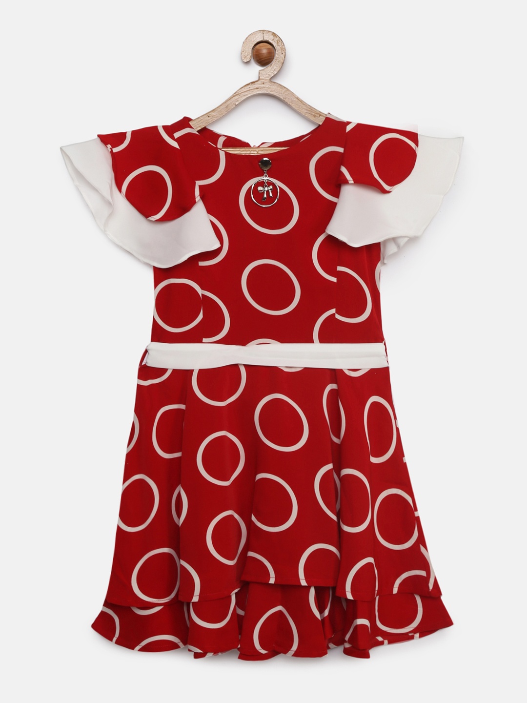 

Tiny Girl Red & Off-White Printed Fit and Flare Dress