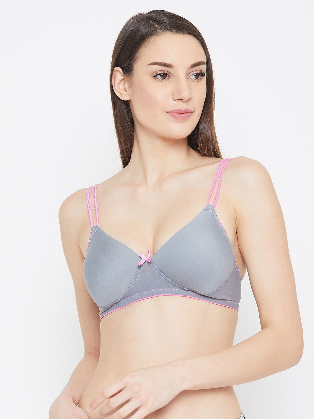 

Clovia Grey & Pink Bra Full Coverage Lightly Padded