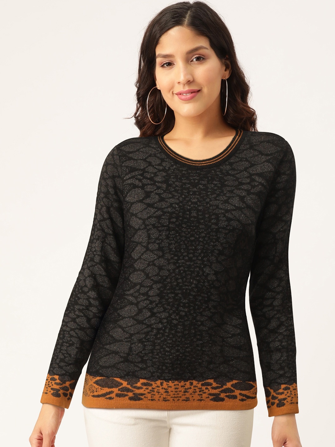 

Madame Women Black & Silver Printed Acrylic Pullover