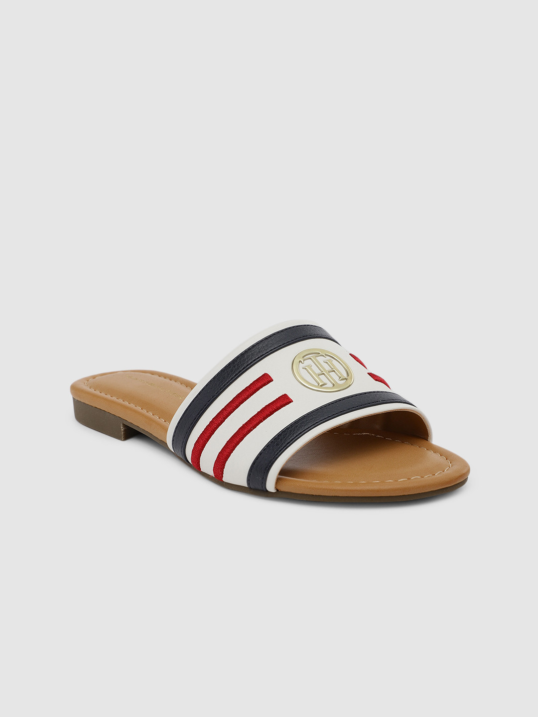 

Tommy Hilfiger Women White & Navy Blue Striped Open Toe Flats