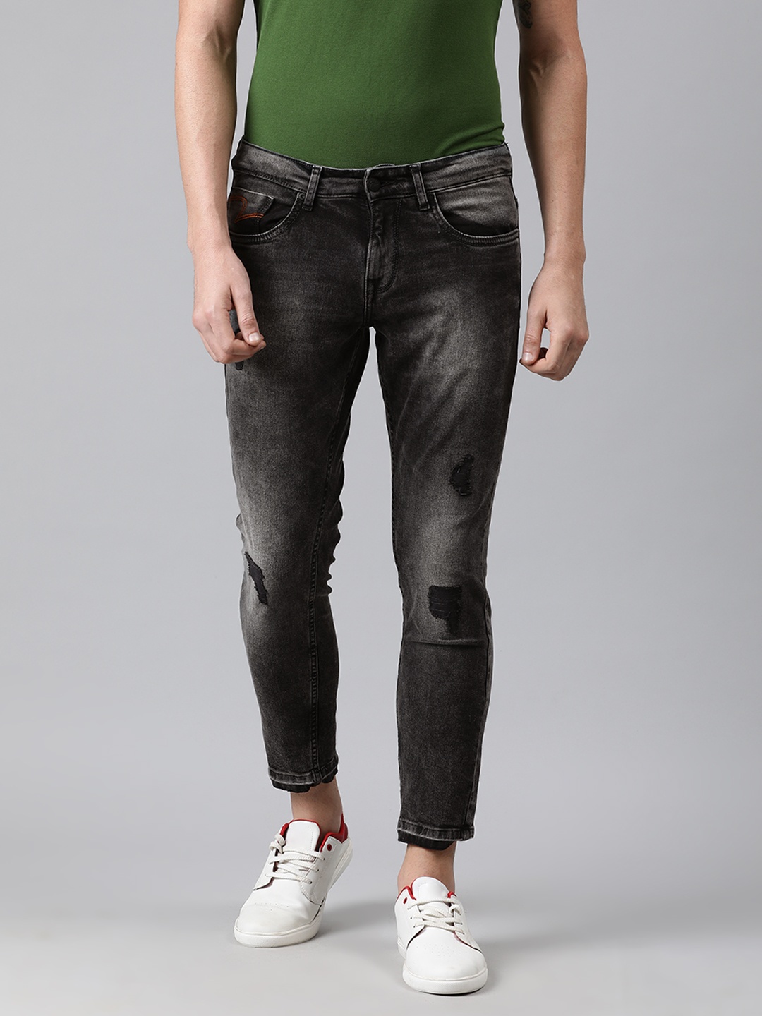 

SPYKAR Men Black Kano Slim Tapered Fit Low-Rise Mildly Distressed Jeans