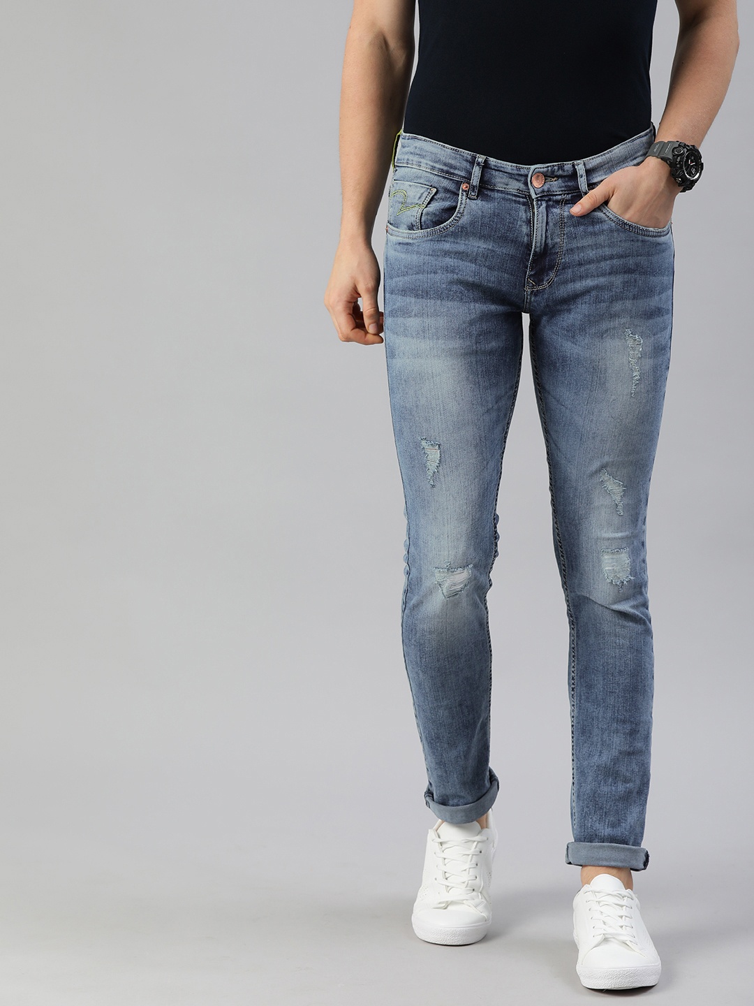 

SPYKAR Men Blue Skinny Fit Low-Rise Mildly Distressed Stretchable Jeans