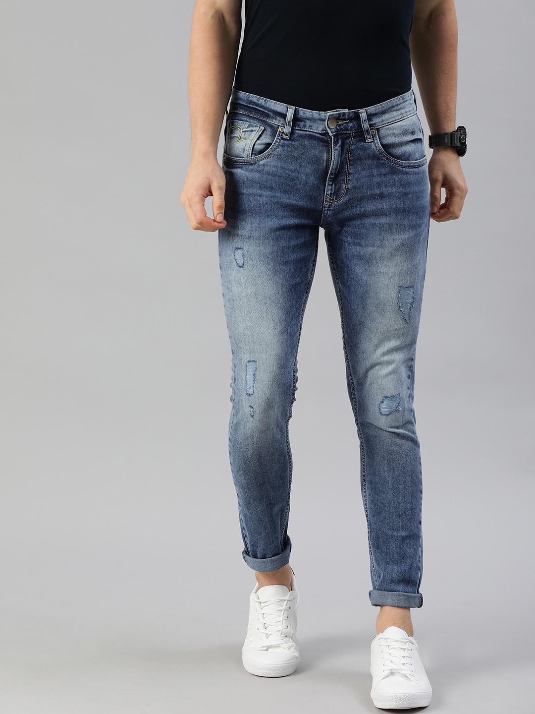 

SPYKAR Men Blue Super Skinny Fit Low-Rise Mildly Distressed Stretchable Jeans