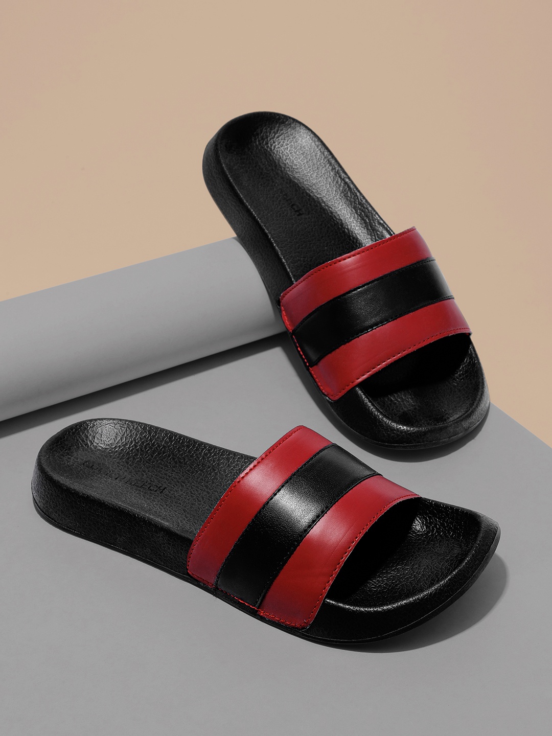 

Kook N Keech Men Red & Navy Blue Colourblocked Sliders