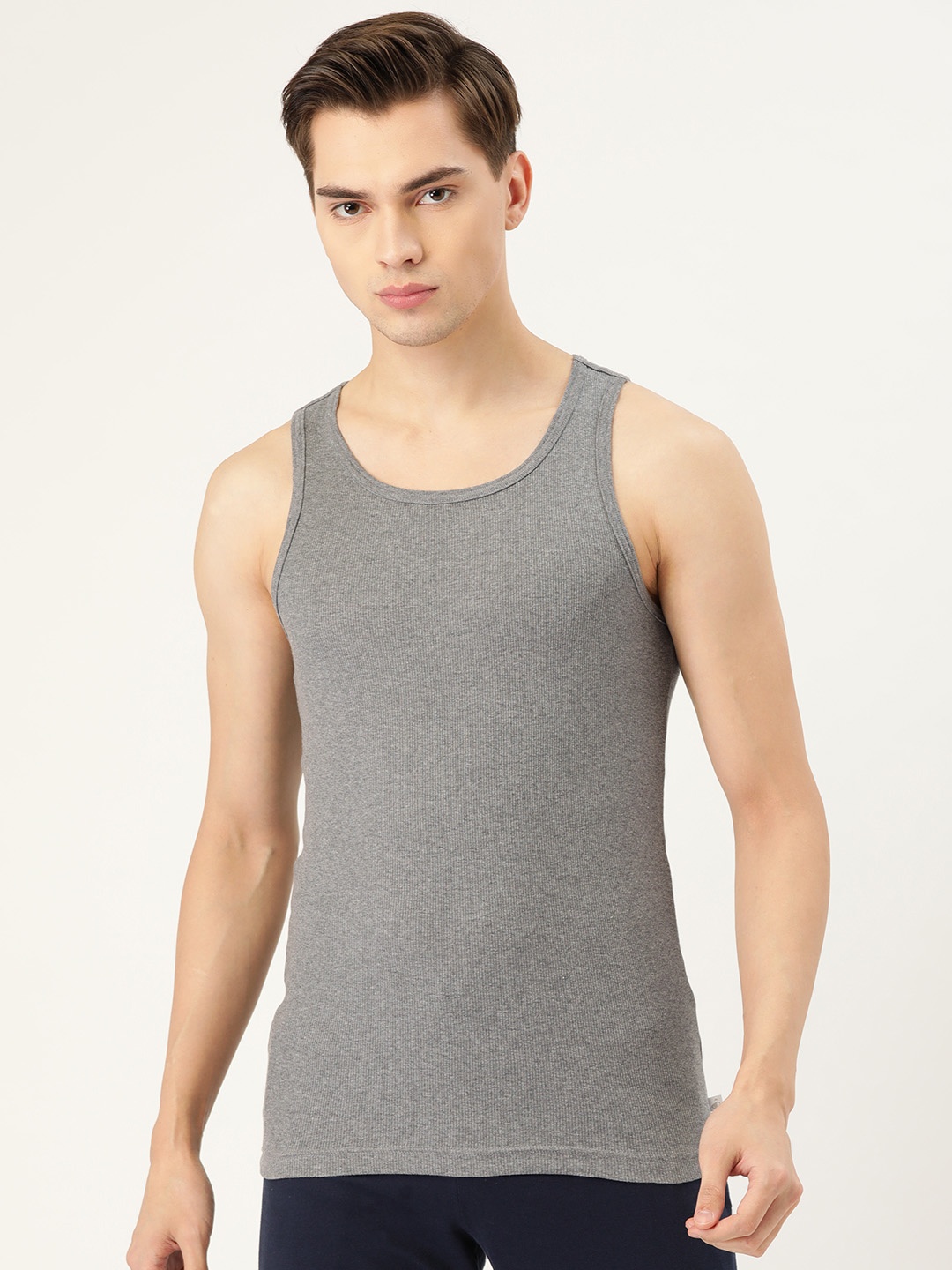 

Jockey Men Super Combed Cotton Rib Sleeveless Vest with Stay Fresh Properties 8823, Grey melange