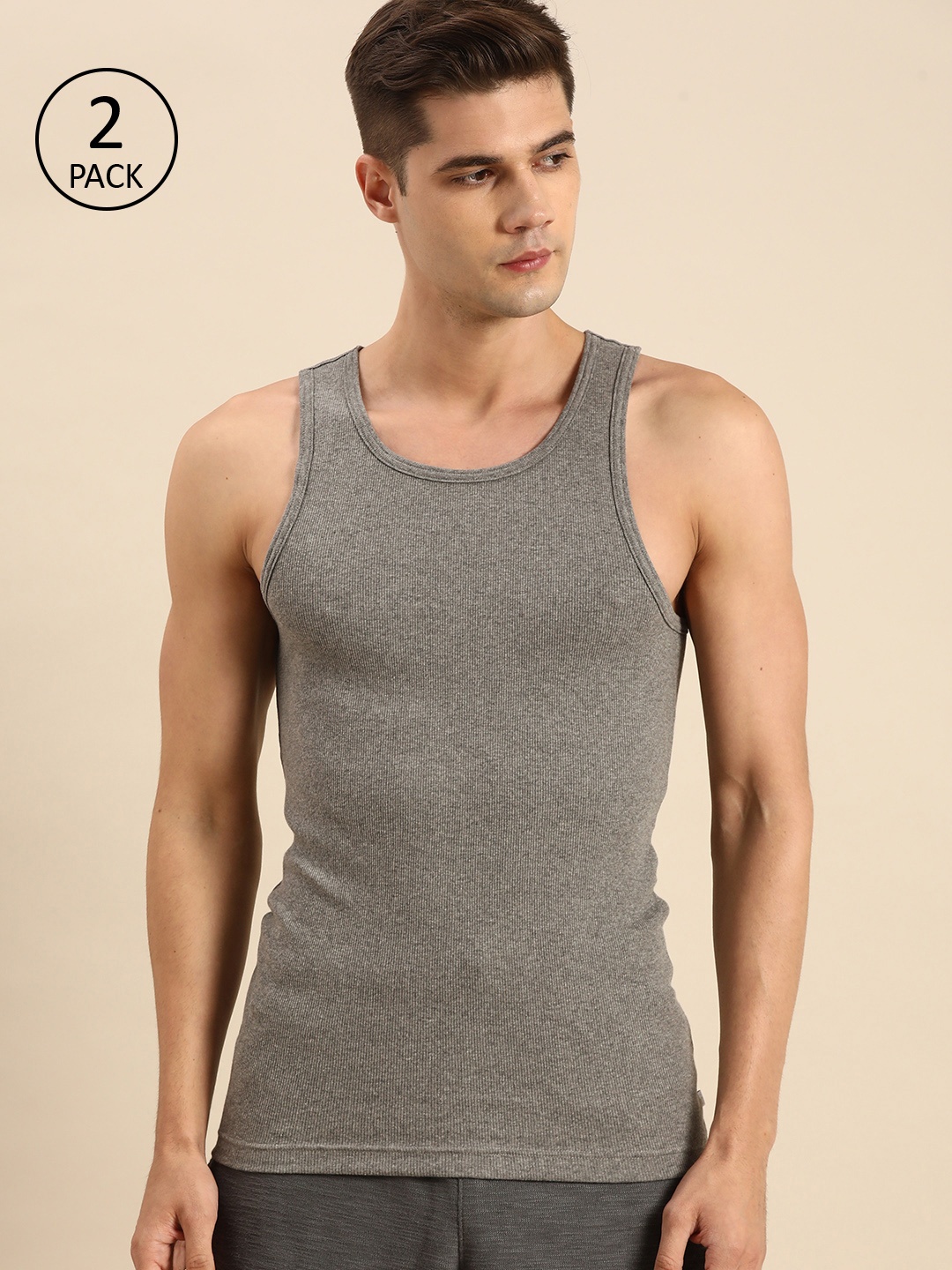 

Jockey Pack of 2 Cotton Round Neck Sleeveless Vest -8823-0210, Grey