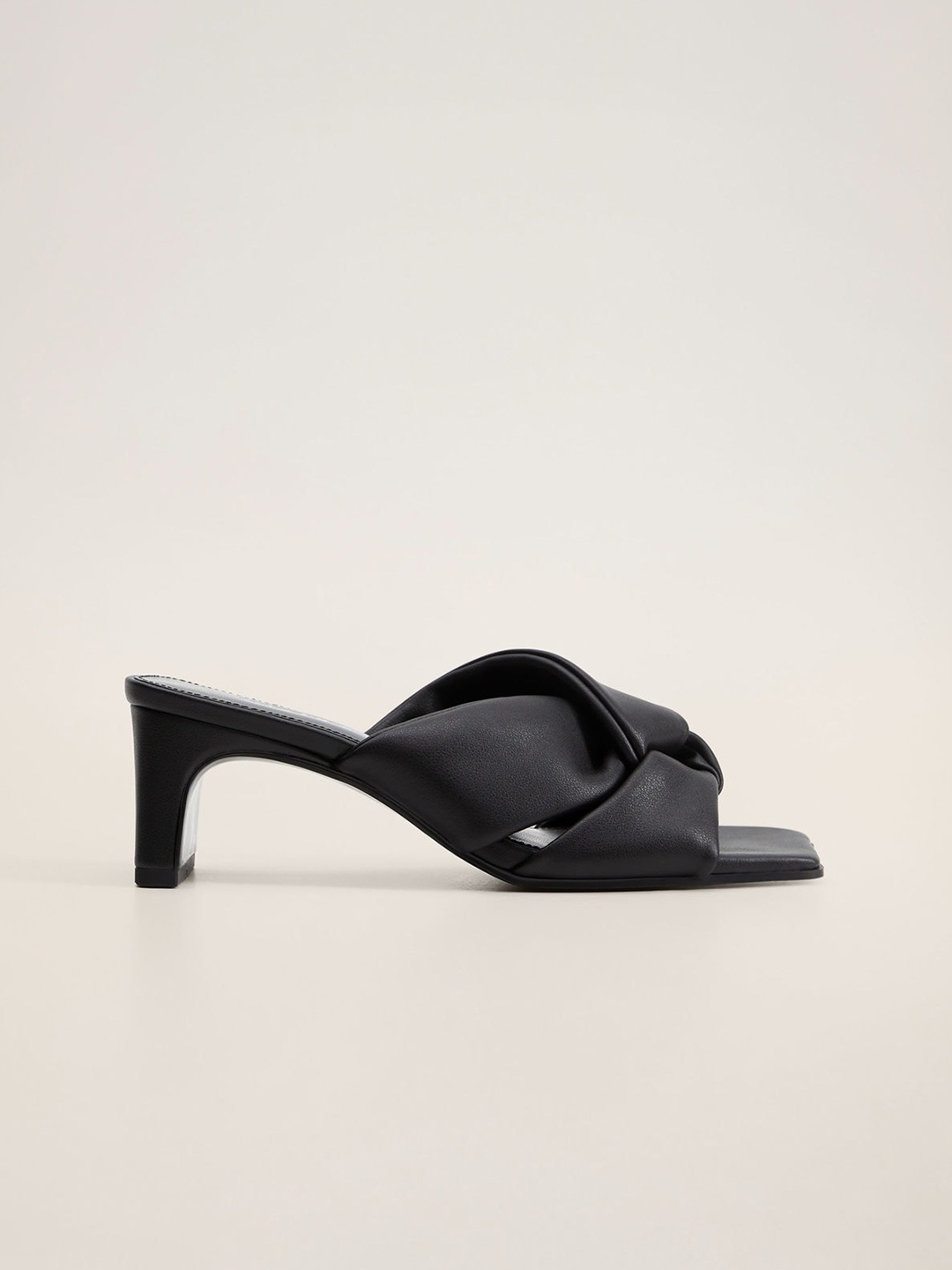 

MANGO Women Black Solid Knot Detail Block Heels