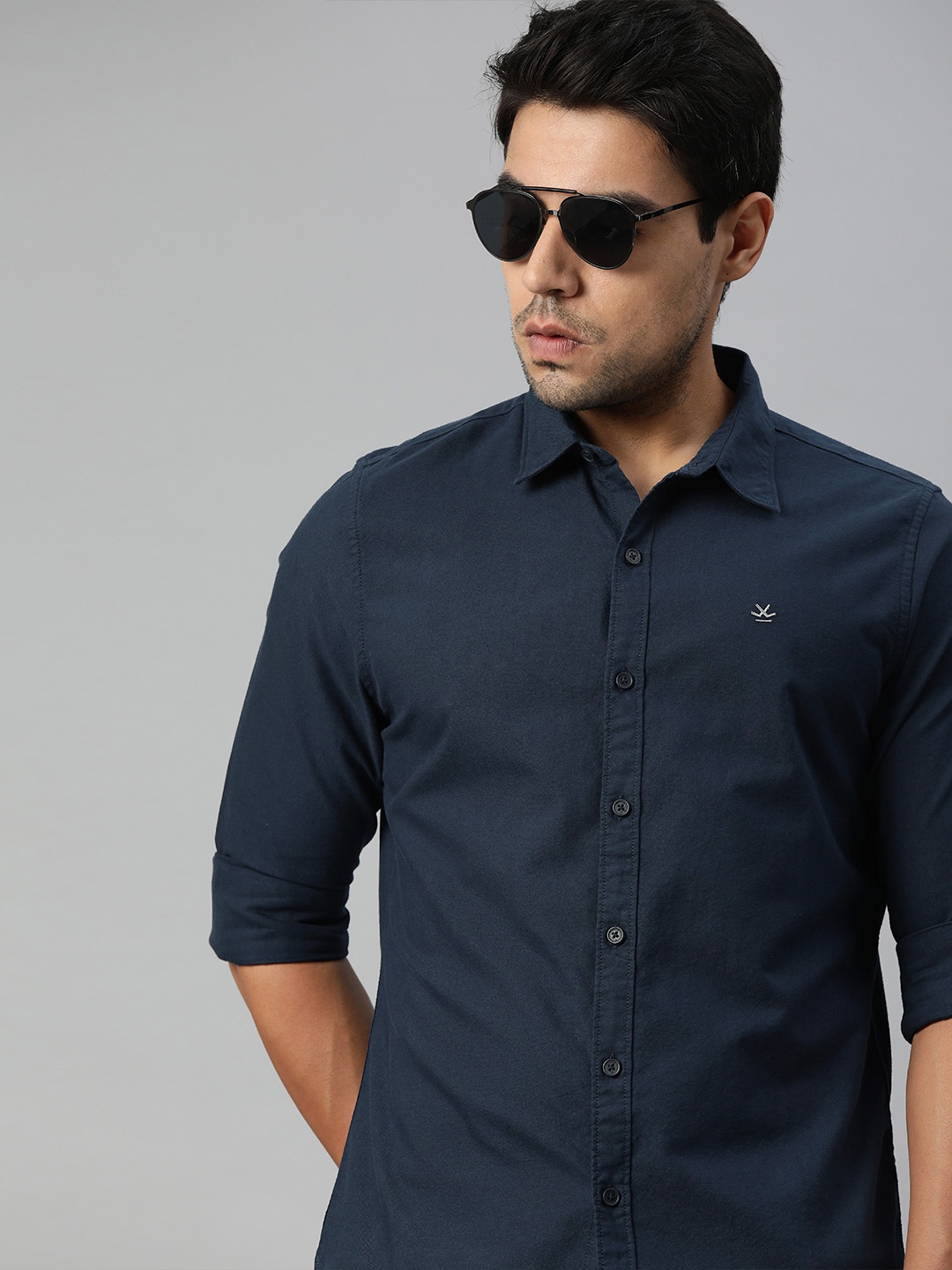 

WROGN Men Navy Blue Slim Fit Solid Casual Shirt