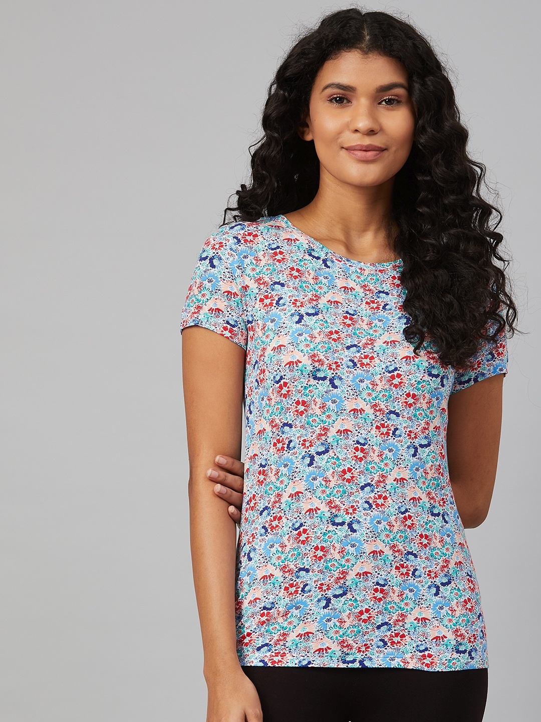 

Marks & Spencer Women Blue & Red Floral Print Lounge T-Shirt