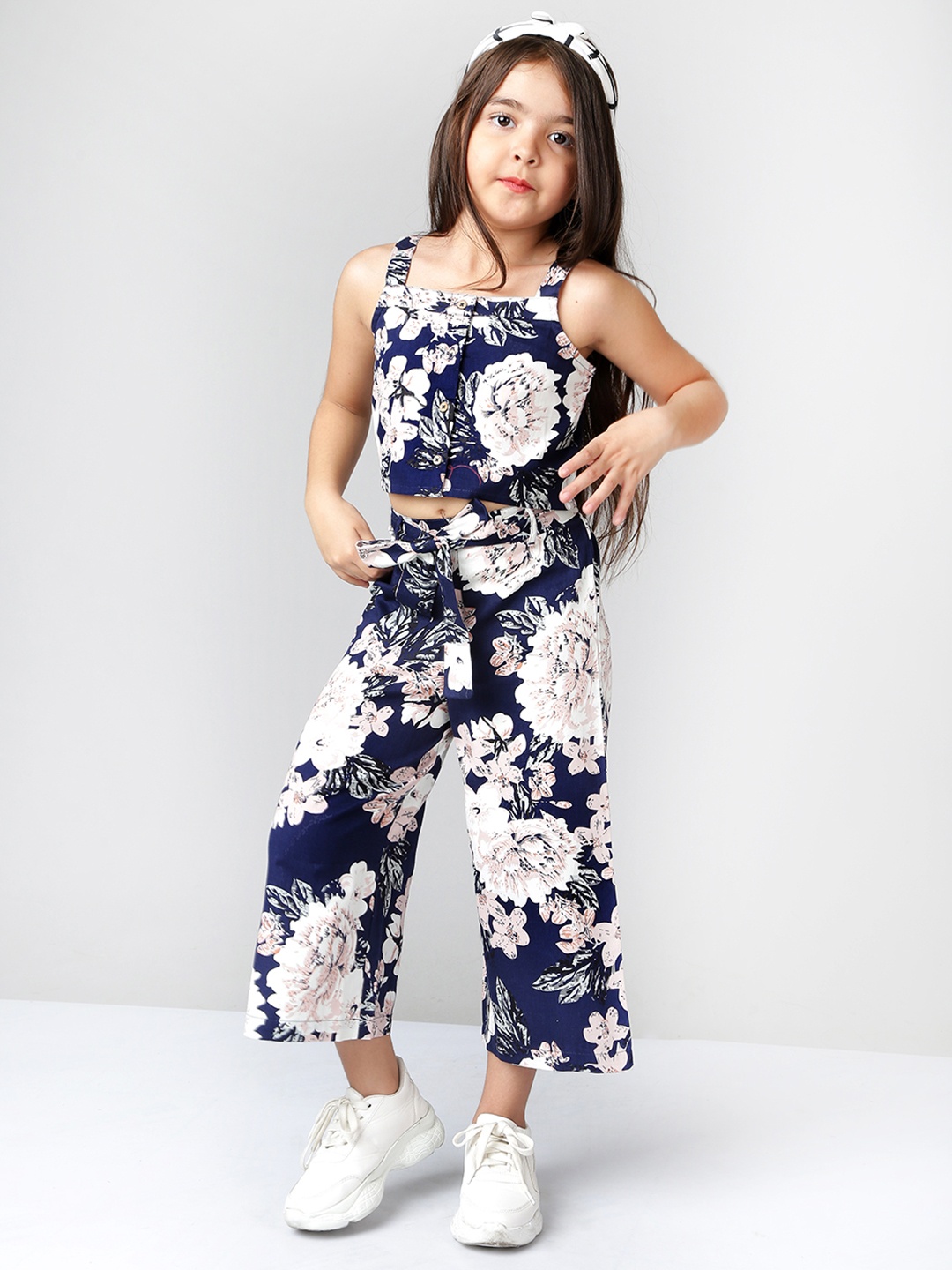 

Naughty Ninos Girls Navy Blue & White Printed Co-Ord Set