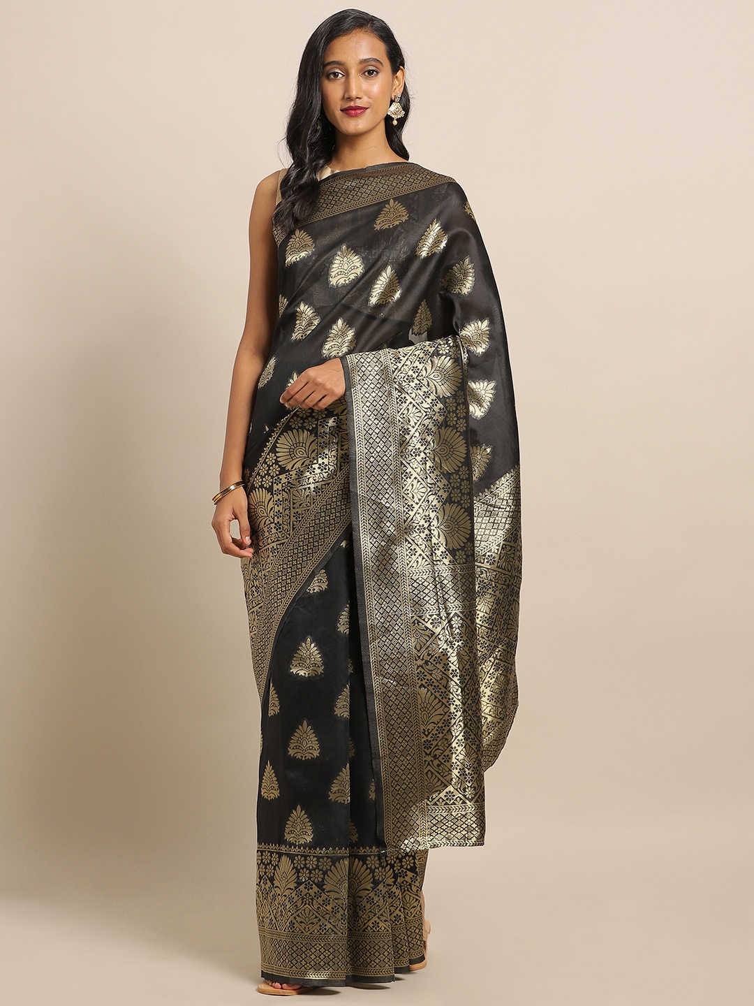 

flaher Black & Golden Brocade Woven Design Banarasi Saree