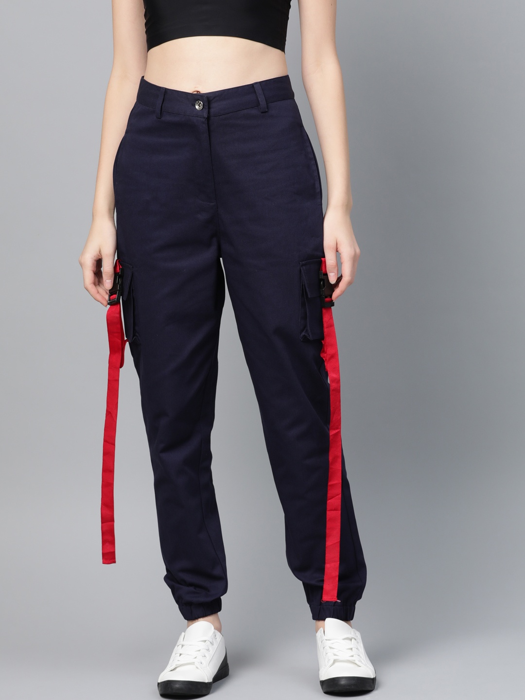 

STREET 9 Women Navy Blue Regular Fit Solid Cargos