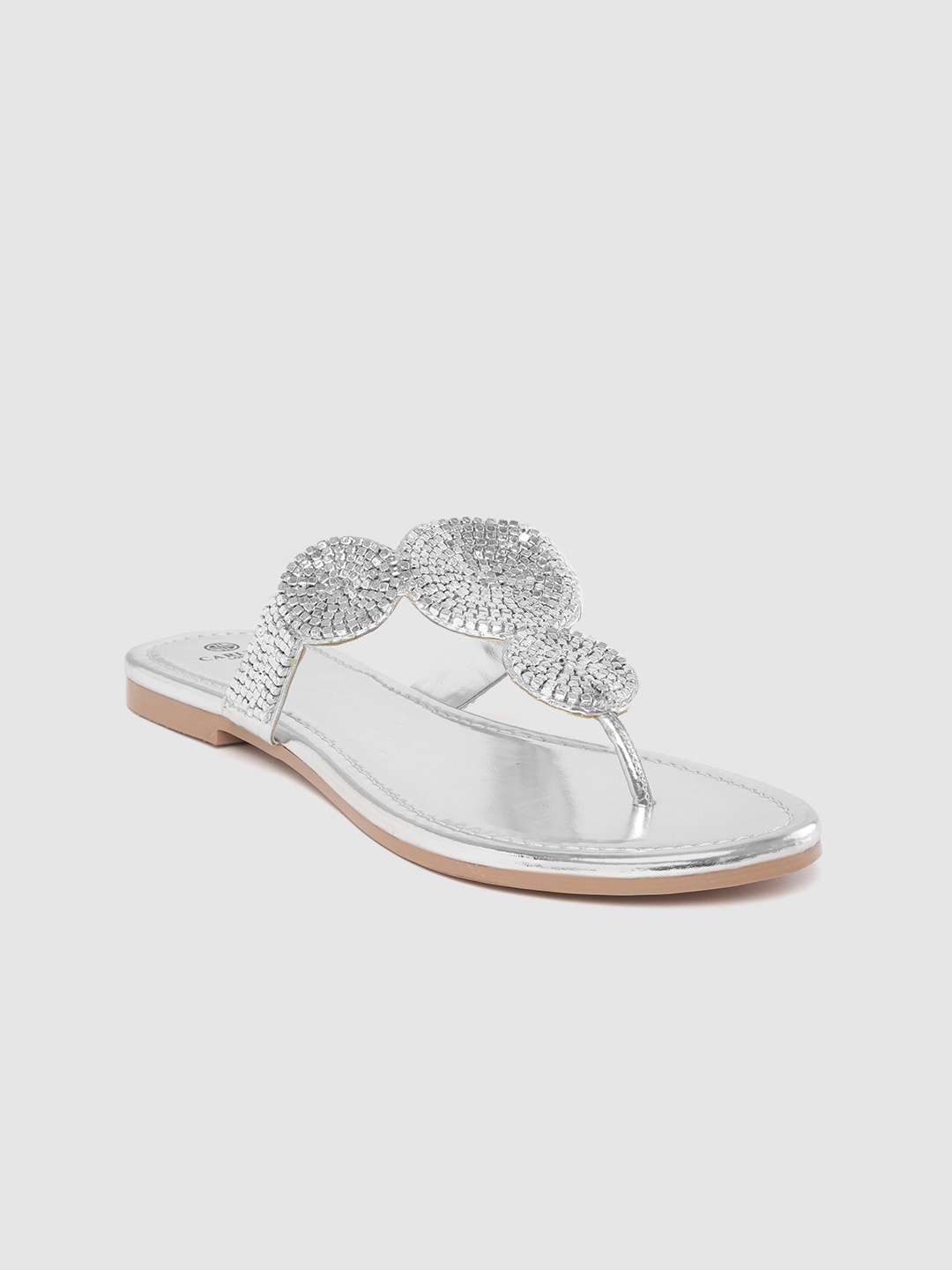 

Carlton London Women Silver-Toned Embellished Open Toe Flats