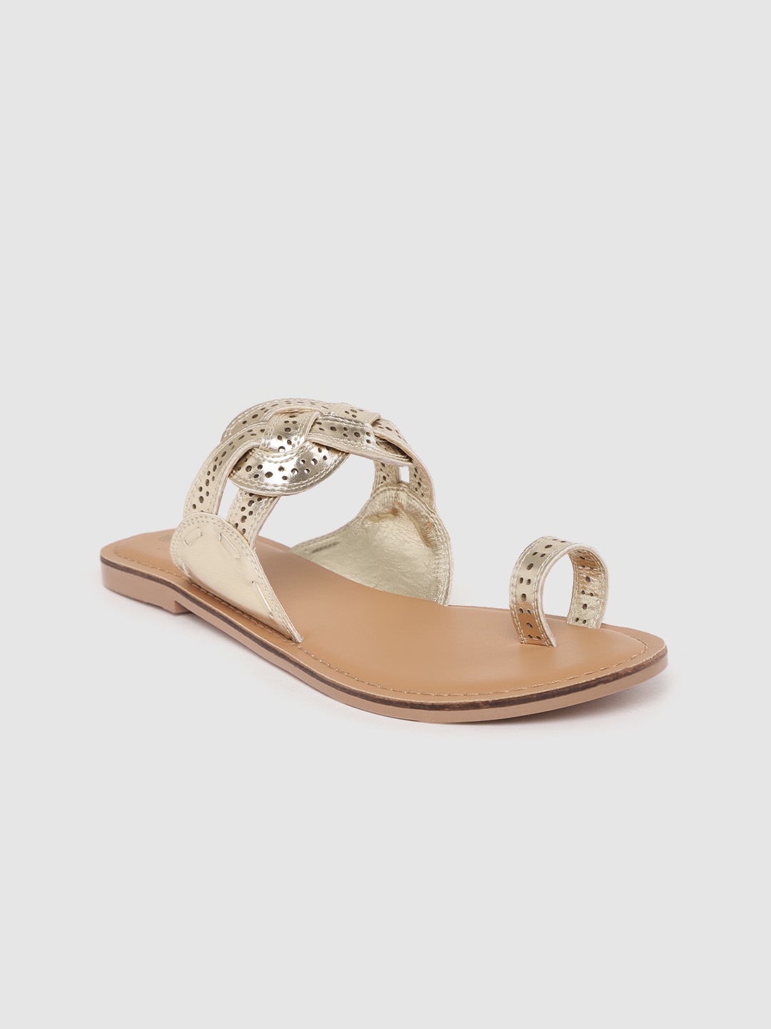 

Carlton London Women Gold-Toned Braided One Toe Flats with Laser Cut Detail