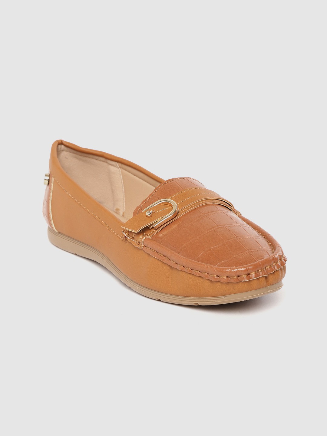 

Carlton London Women Tan Brown Croc Textured Loafers