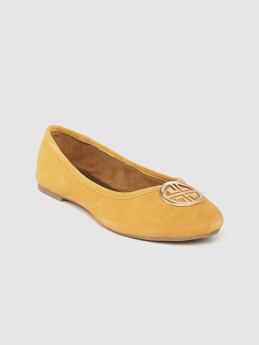

Carlton London Women Mustard Yellow Solid Suede Ballerinas with Embellished Detail