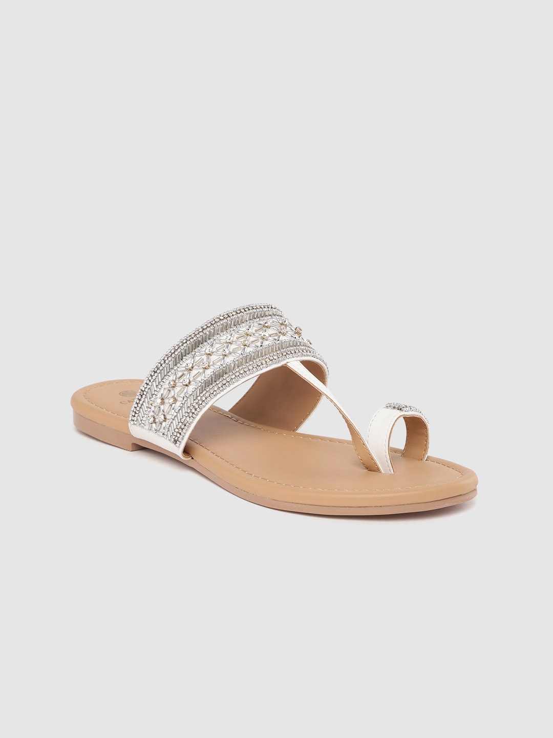 

Carlton London Women White & Silver-Toned Embellished One Toe Flats