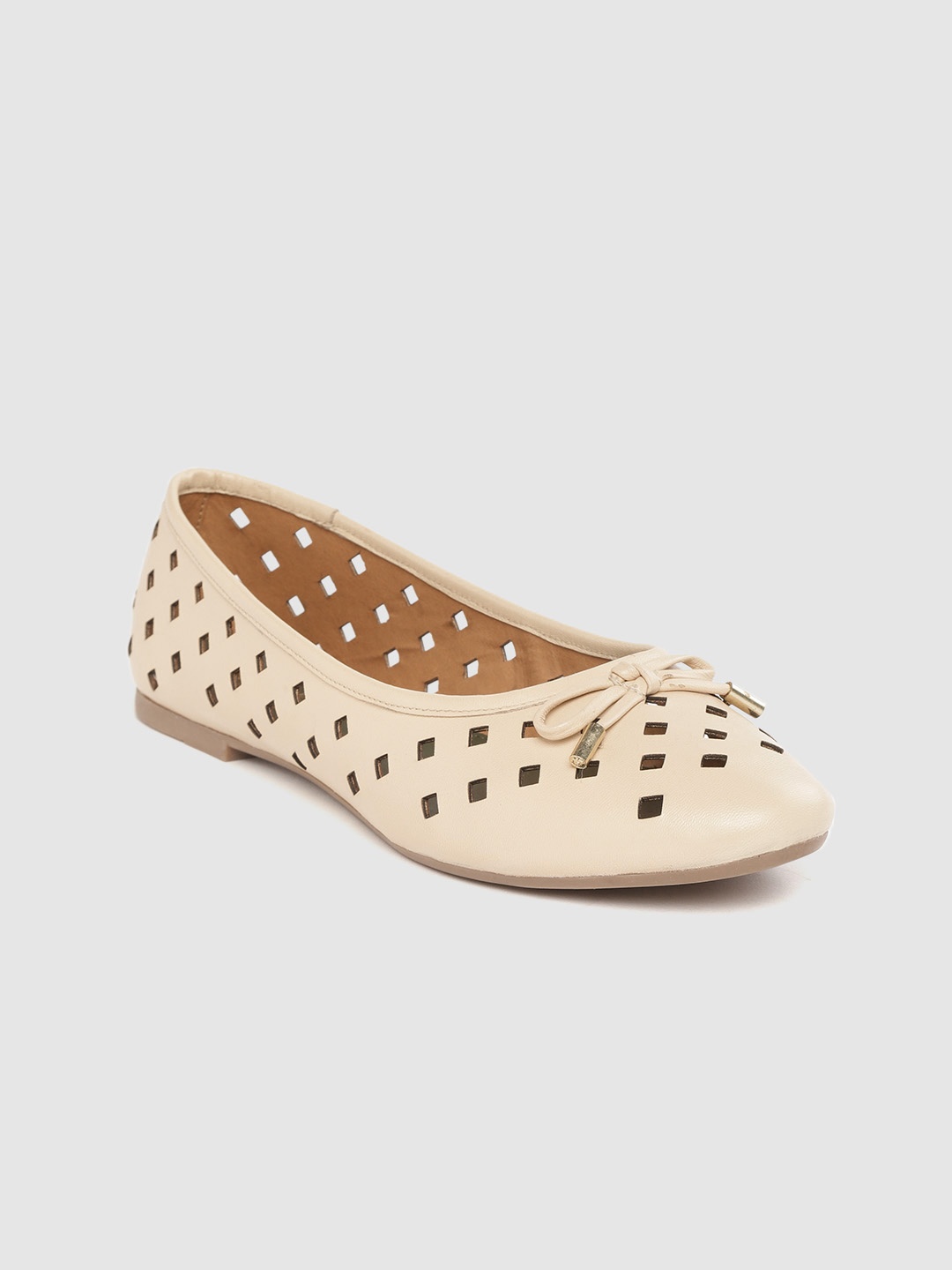 

Carlton London Women Beige Laser Cut Leather Ballerinas