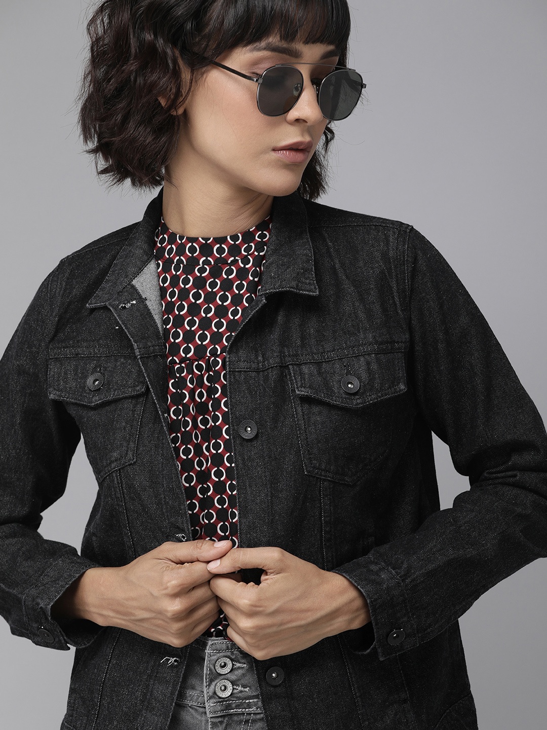

Roadster Women Black Solid Denim Trucker Jacket