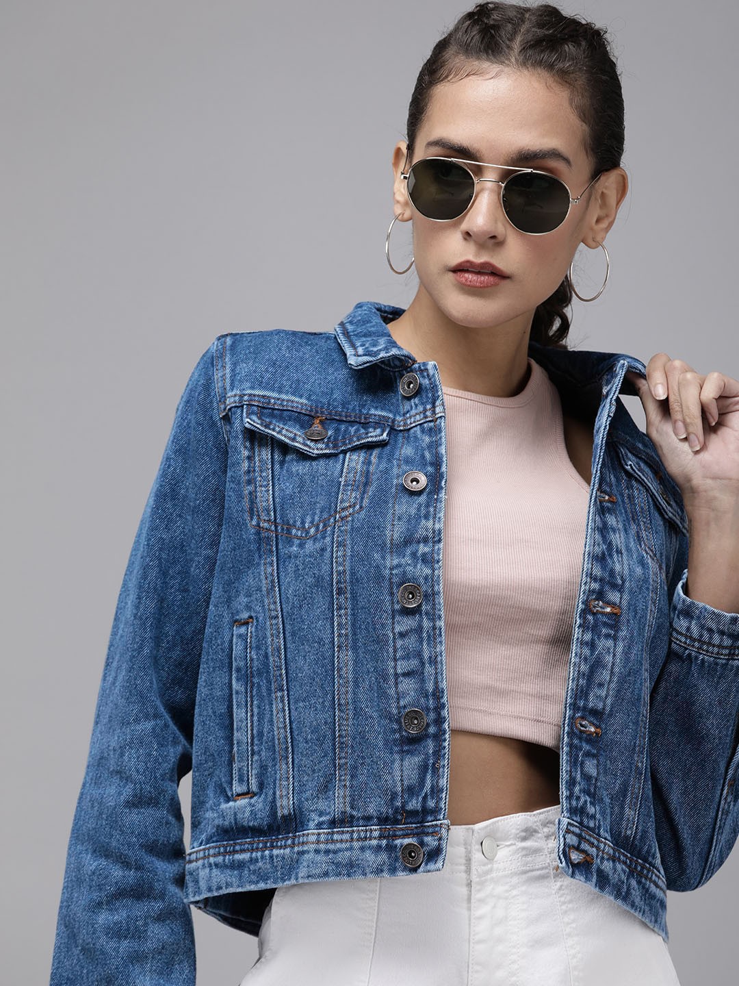 

Roadster Women Blue Washed Denim Trucker Jacket