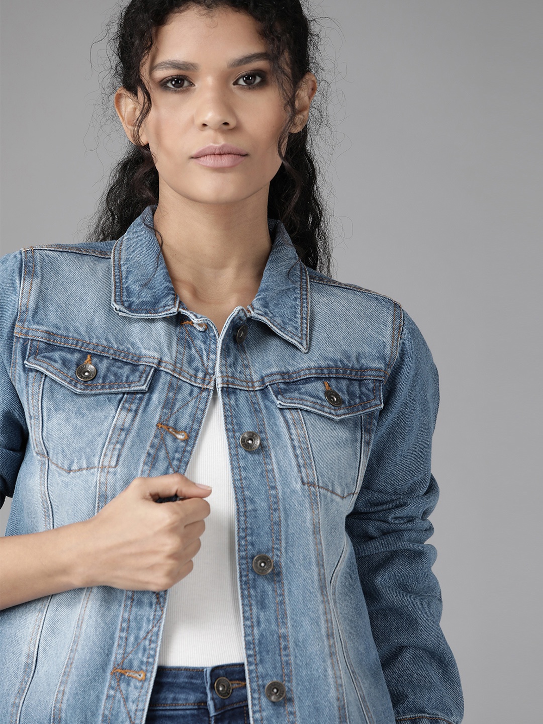 

Roadster Women Blue Washed Denim Jacket