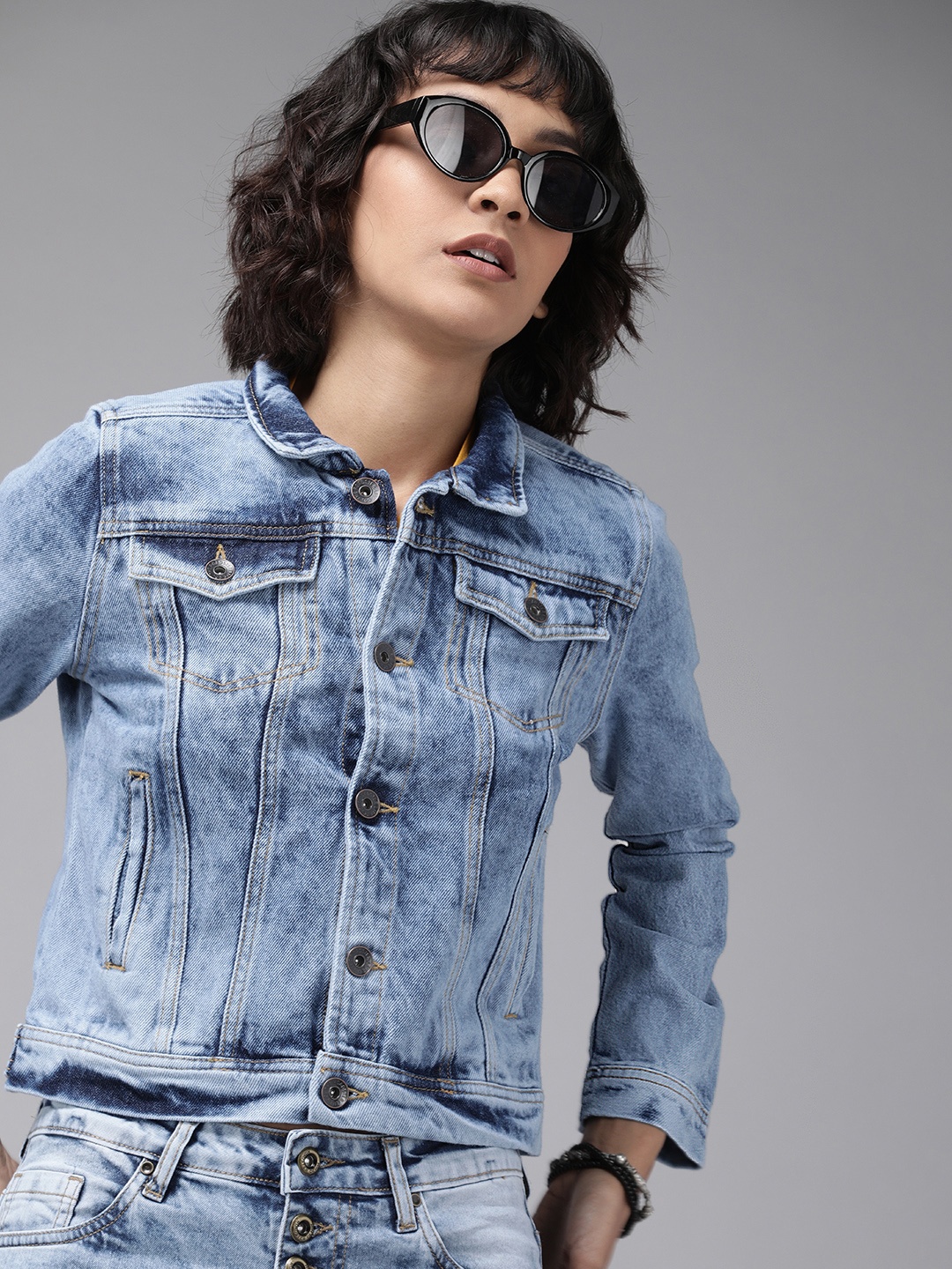 

Roadster Women Blue Washed Denim Trucker Jacket