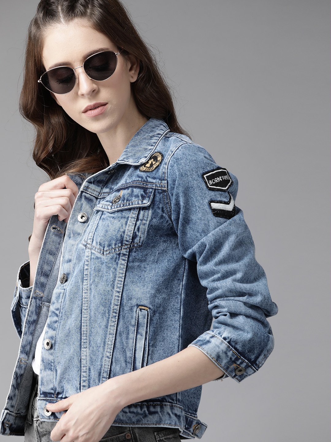 

Roadster Women Blue Washed Pure Cotton Denim Jacket