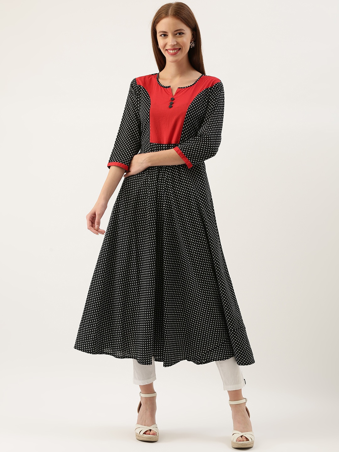 

FABRIC FITOOR Women Black & White Printed A-Line Kurta