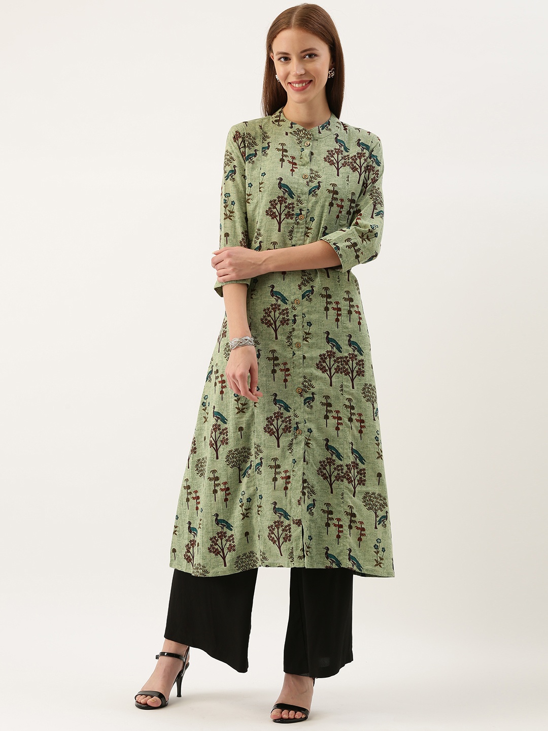 

FABRIC FITOOR Women Green Printed A-Line Kurta