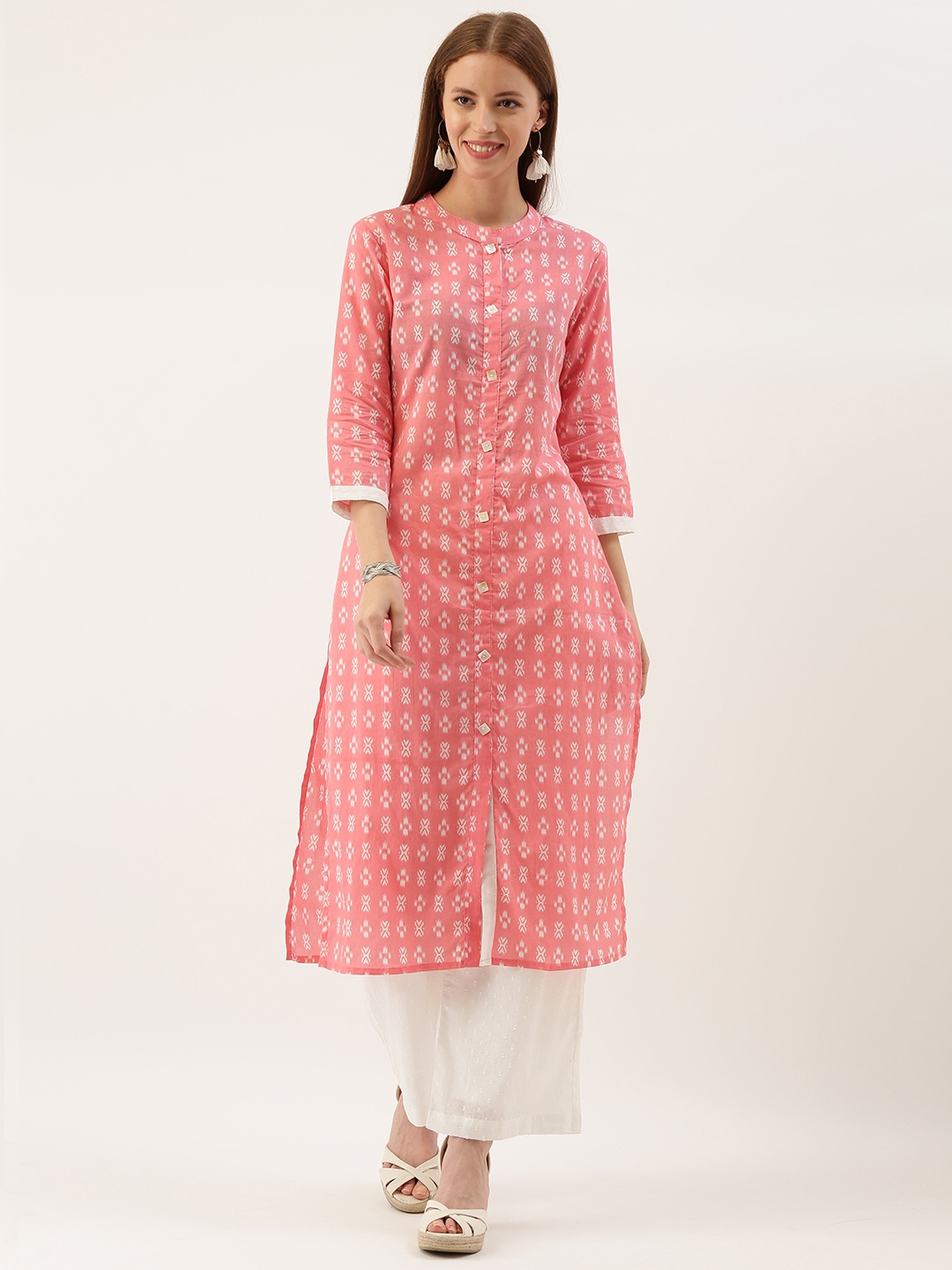 

FABRIC FITOOR Women Pink & White Printed Kurta with Palazzos