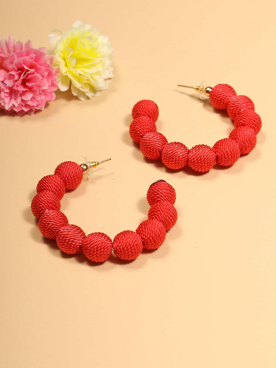 

PRITA Gold-Plated & Red Crescent Shaped Half Hoop Earrings