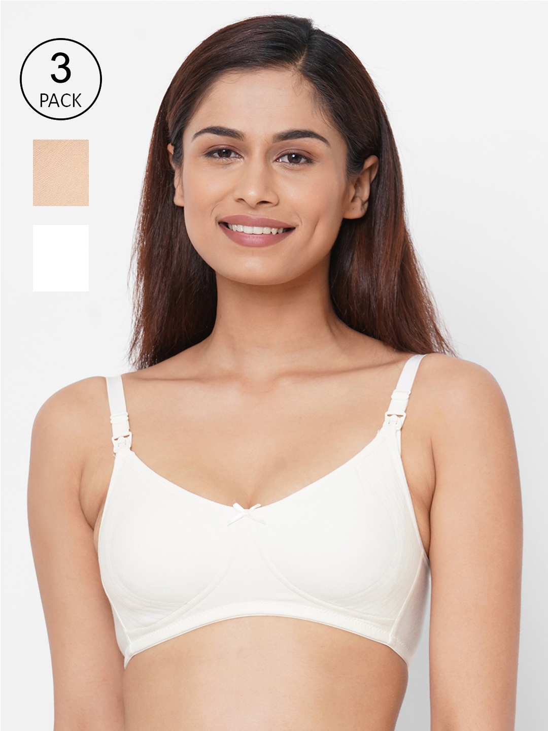 

Inner Sense Pack of 3 Organic Cotton Antimicrobial Non-Wired Non Padded Maternity Bras, White