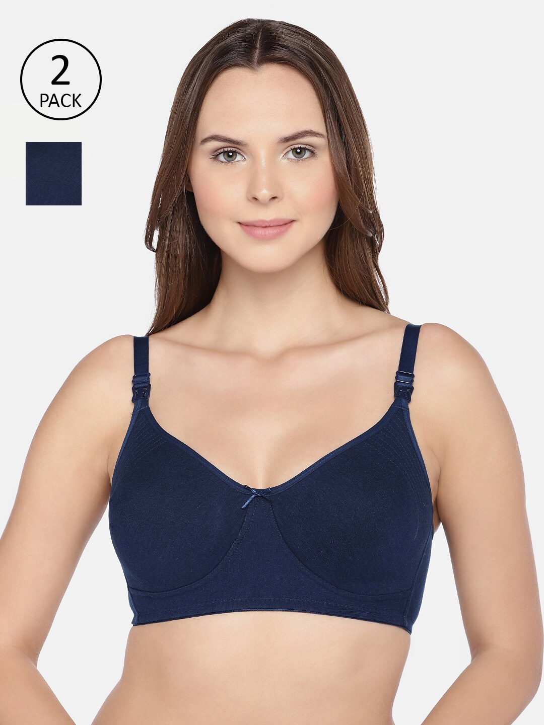 

Inner Sense Pack of 2 Solid Non-Wired Non Padded Antimicrobial Maternity Bras IMB005F_5E, Navy blue
